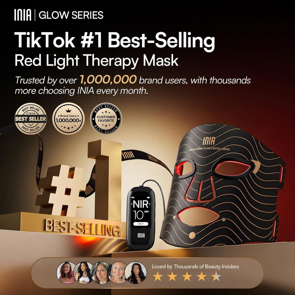 INIA rechargeable red and near-infrared light face mask